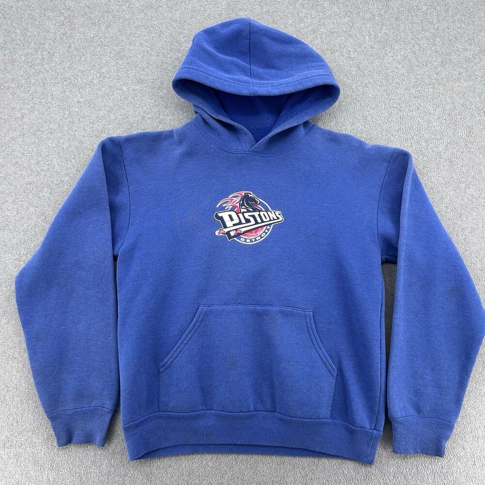 Vintage Detroit Pistons Hoodie Youth Large Blue Sweatshirt